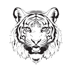 line art tiger on white background. sketch style. Vector graphic icon animal.