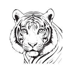 line art tiger on white background. sketch style. Vector graphic icon animal.