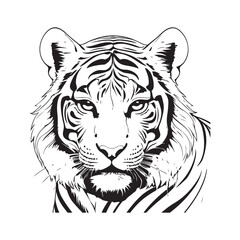line art tiger on white background. sketch style. Vector graphic icon animal.