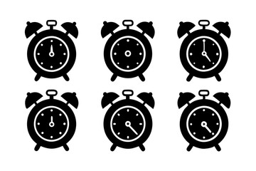 Different style Retro Alarm Timepiece logo icons, Set of Alarm icon silhouette vector illustration
