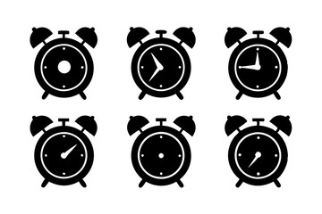 Different style Retro Alarm Timepiece logo icons, Set of Alarm icon silhouette vector illustration
