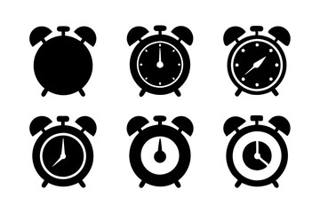 Different style Retro Alarm Timepiece logo icons, Set of Alarm icon silhouette vector illustration
