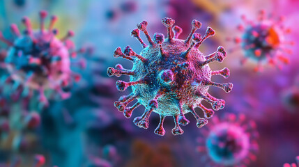 Obraz premium This is a photo taken under a microscope of a virus that threatens human health, and is an image needed for medical care, medicine, and research. Generative AI