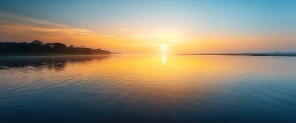 Fototapeta premium Serene Nile River at sunset, copy space, natural lighting