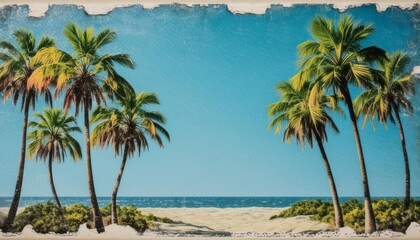 Fototapeta premium Vintage Postcard Style Tropical Beach Scene