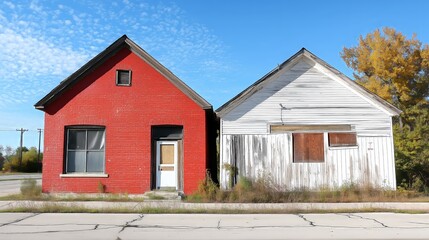 Obraz premium A vibrant community center contrasts with a neglected building, highlighting the importance of support.