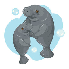 mother and cub of sea cow