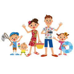 夏休みをそれぞれに遊びを楽しんでいる家族