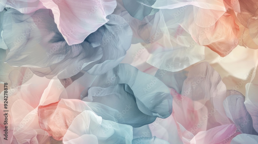 Poster a dreamy and ethereal pattern of abstract petals blending together in soft pastel hues adding a touc