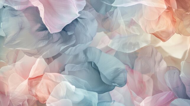 A dreamy and ethereal pattern of abstract petals blending together in soft pastel hues adding a touch of romanticism to any design