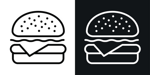 Cheese burger vector icon set in black and white color.