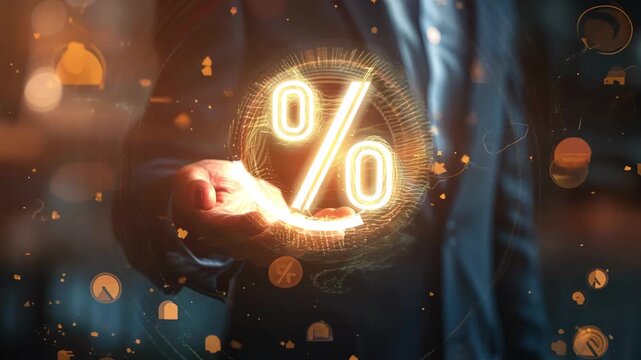 Businessman in suit holding percentage, special  offer discount for shopping department store