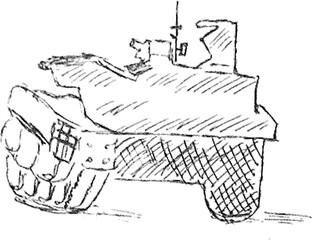 Military equipment, tank. Pencil sketch illustration, vector hand drawn modern freehand new