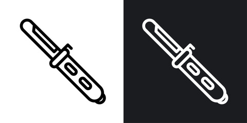 Hair curler vector icon set in black and white color.