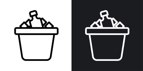 Ice bucket and bottle vector icon set in black and white color.