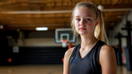Fototapeta premium portrait of a teenage female Basketball player in gym