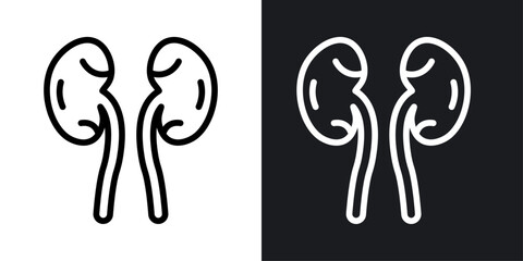 Kidney vector icon set in black and white color.