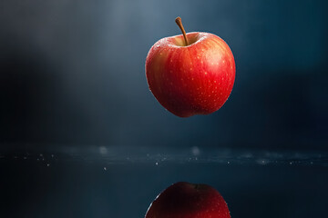 surreal floating red apple in a mystical dark atmosphere