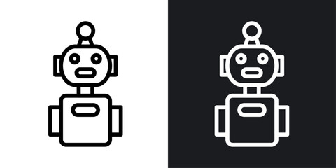 Robot vector icon set in black and white color.