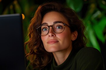 Happily Working At Her Desk, Businesswoman Immersed In Her Tasks