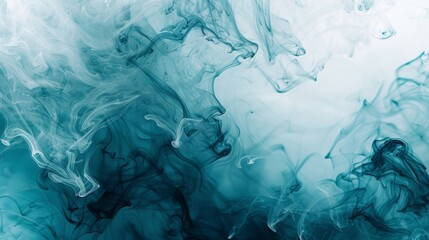 Obraz premium Soft billowing clouds of ink in shades of teal and aquamarine swirling and blending into each other like a watercolor painting