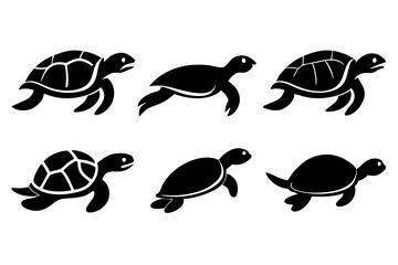 Different style Turtle jumping icons, Set of Turtle icon silhouette vector illustration
