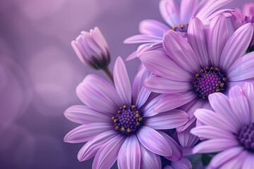 beautiful purple daisies with space for text. Extreme close up