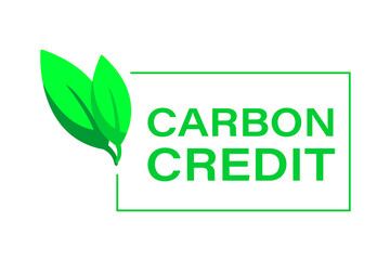 Environmentally conscious labels in green with Carbon Credit text and a leaf symbol, green eco label, PNG BACKGROUND