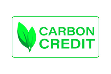 Environmentally conscious labels in green with Carbon Credit text and a leaf symbol, green eco label, PNG BACKGROUND