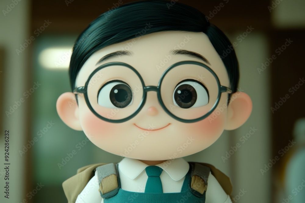 Poster nerd character with glasses symbolizing intelligence and quirky charm in educational settings