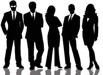 Silhouettes of diverse professionals in business attire, exuding confidence and unity.