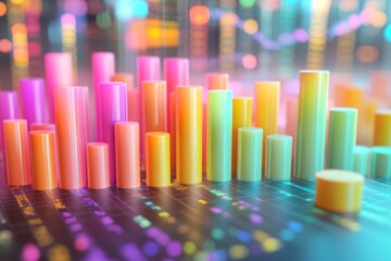 Neon cityscape at night with glowing abstract buildings under a starry sky