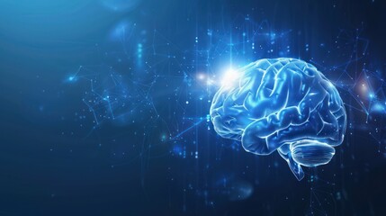 Human Brain with  Digital Network Background