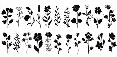 Elegant black silhouette floral designs perfect for various artistic uses.