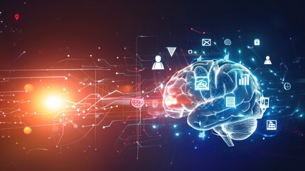 Obraz premium Digital Brain with Technology Icons