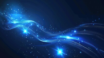 Fototapeta premium Abstract Blue Waves with Glowing Particles