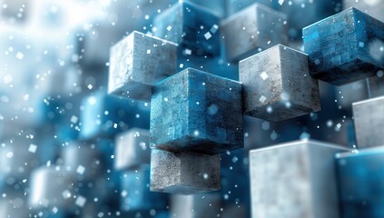 Abstract Blue Cubes with Snowfall