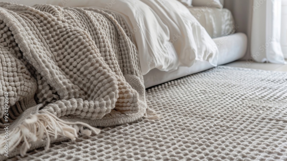 Poster a luxurious wool rug with a raised waffle texture in shades of gray creating a sophisticated and tac
