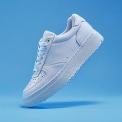 White sneaker on a blue gradient background, men's fashion, sport shoe, air, sneakers, lifestyle, concept, product photo, levitation concept, street wear, trainer