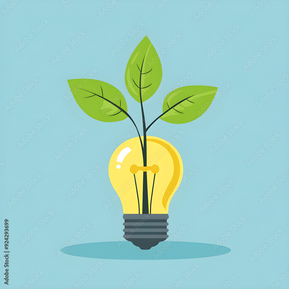 Poster tree sprouting from a light bulb, symbolizing ideas and development