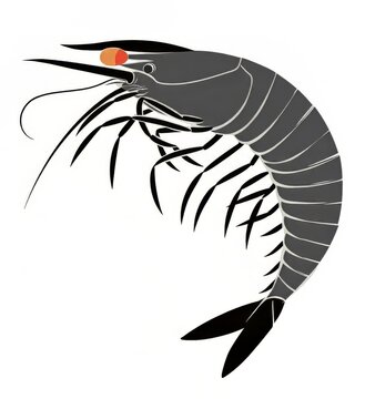 Illustration of a detailed black shrimp with prominent antennae.