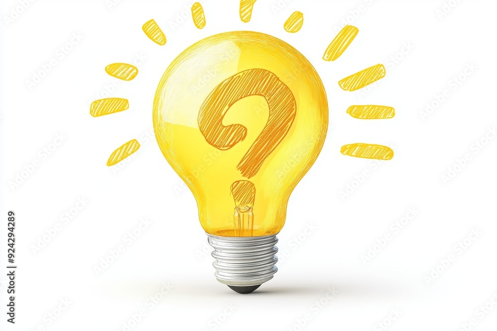 Poster glowing light bulb with question mark inside symbolizing bright ideas and creative questioning in a 
