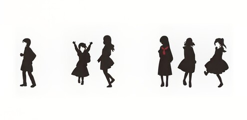 Obraz premium Playful silhouettes of children dancing and celebrating in various poses.