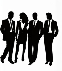 Silhouettes of four professionals in business attire, exuding confidence and style.