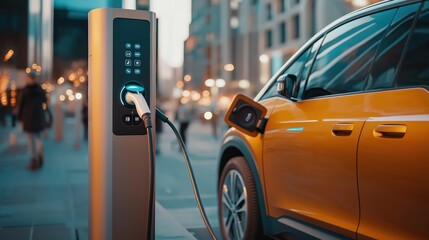 Futuristic Electric Vehicle at Charging Station: Advancements in Sustainable Transportation Technology