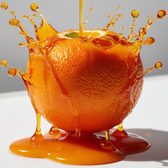 A vibrant orange bursting with juicy fluid splashes around 