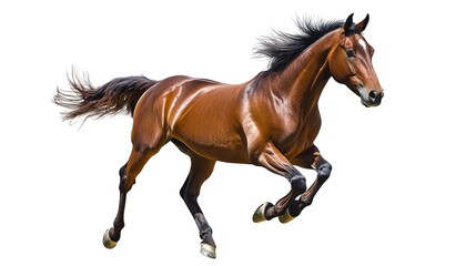 Obraz premium running brown horse isolated on white background 