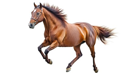 running brown horse isolated on white background 