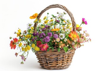 Pictured a flower basket in a white background.