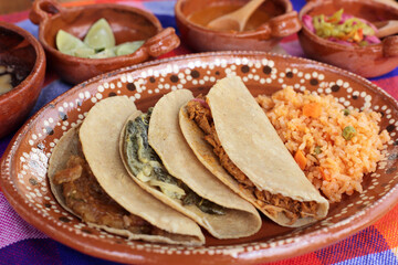Rice and tacos of traditional mexican food